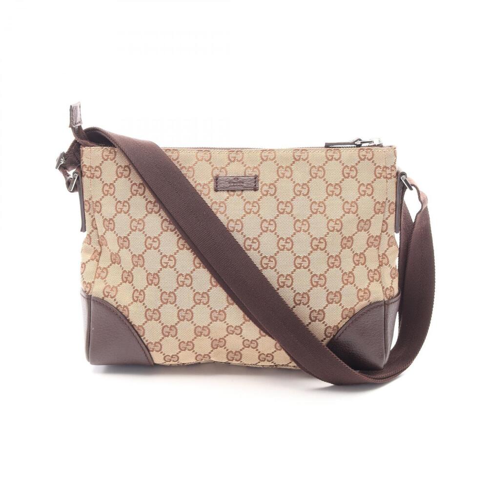 Gucci GG Canvas Shoulder Bag Leather Beige Brown